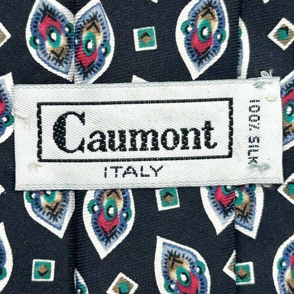 Caumont Neck Tie Men Black Preppy Business Casual Silk Abstract 55" L x 4" W - Picture 6 of 8